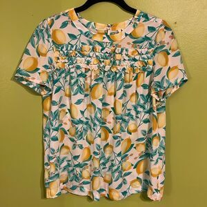 Elle Multicolor Lemon Print Top Blouse Size M